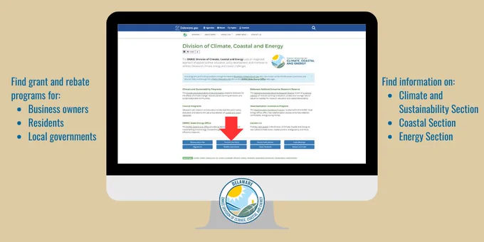 Computer screen displays Division of Climate, Coastal and Energy homepage.