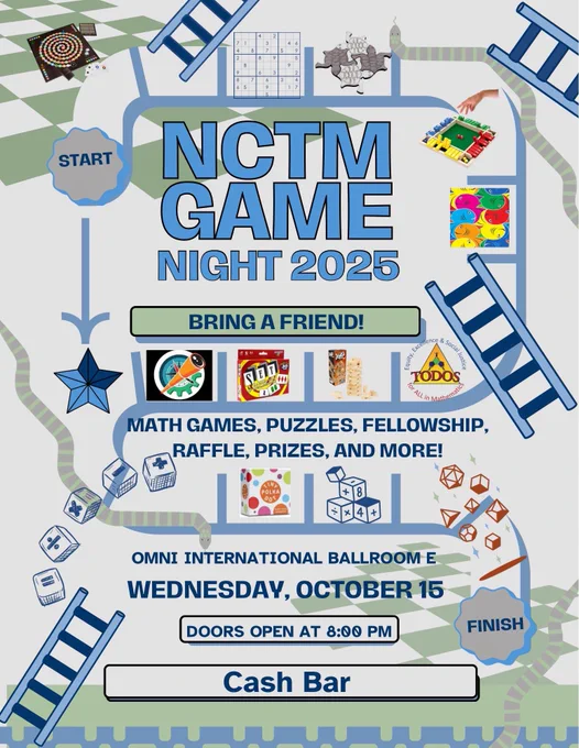 NCTM Game Night Wednesday October 15 Doors Open at 8:00 pm Omni International Ballroom E Cash Bar Bring a Friend Bring a Game or Just Bring Yourself! Sponsored by Benjamin Banneker Association and Todos