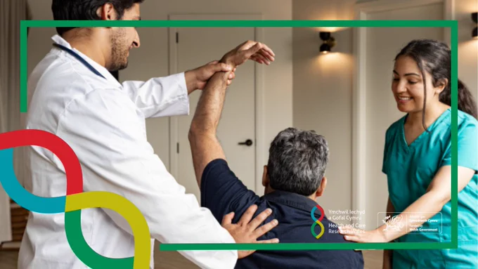 Medical staff with a patient moving their shoulder