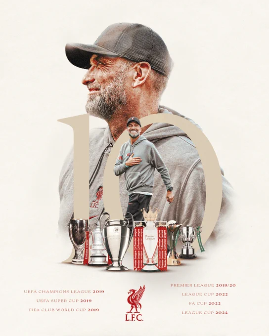 A graphic with all the major honours Klopp won during his time at Liverpool.