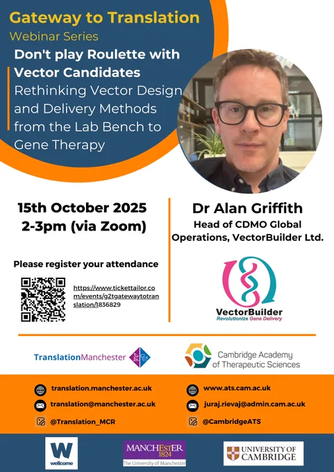 #GeneTherapy #TranslationalScience #Biotech #ResearchInnovation #VectorDesign #Manchester #Webinar