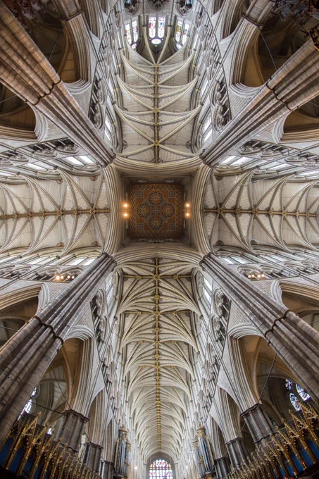 A fisheye view of the ceiling in Westminster Abbey