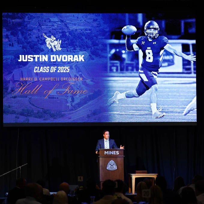 Justin Dvorak speaks at his Hall of Fame induction