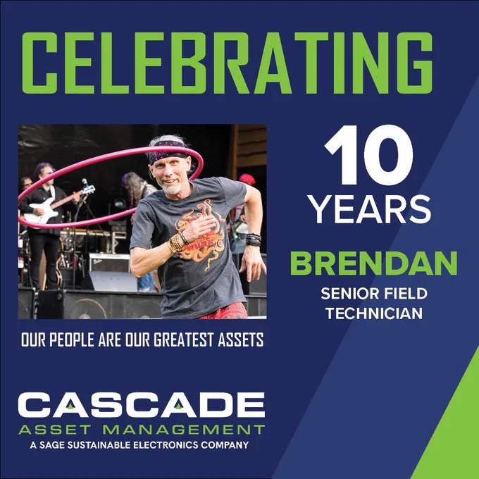 Cascade Asset Management Employee Anniversary - Brendan, Senior Field Technician - 10 years