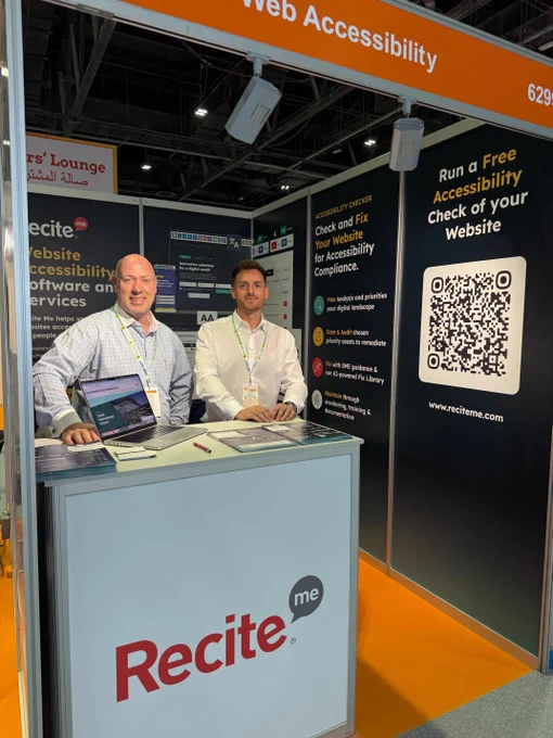 Image shows Graeme and Michael at Recite Me stand at Dubai event. 