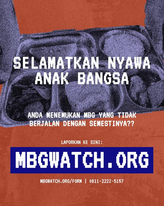 SELAMATKAN NYAWA ANAK BANGSA

ANDA MENEMUKAN MBG YANG TIDAK BERJALAN DENGAN SEMESTINYA?

LAPORKAN KE SINI:
Website: mbgwatch.org
Form: mbgwatch.org/form
WhatsApp: 0811-2222-5157