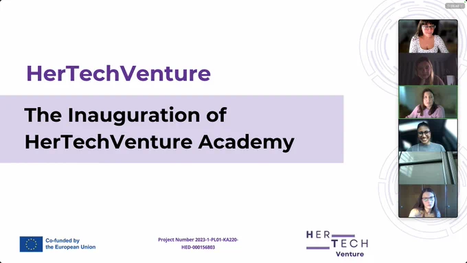 La inauguración de HerTechVenture Academy a través de una sesión abierta de Zoom con diferentes participantes de Polonia, Italia, Grecia, Portugal y España.