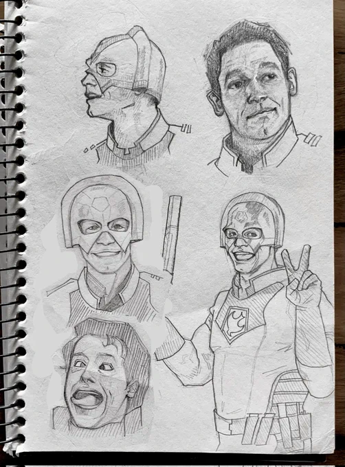 Sketches of Peacemaker (a.k.a., Chris Smith played by John Cena)