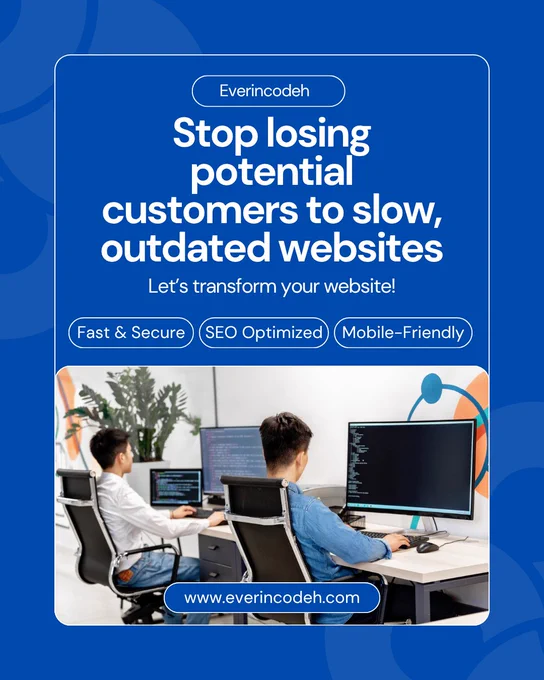 🚨 Is your website losing customers instead of winning them?

At Everincodeh, we build blazing-fast, high-converting websites with Next.js, SEO, redesigns & more.

Don’t let a slow site cost you leads.

📩 DM us or book a free consult: www.everincodeh.com