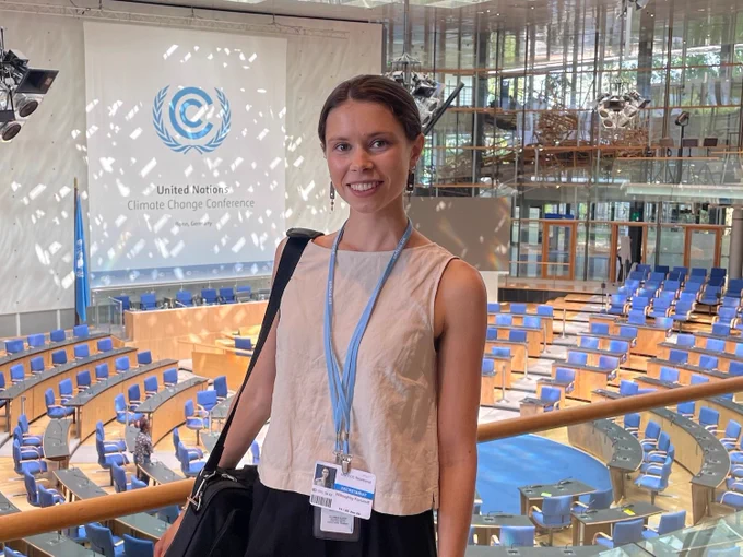 Willow Fortunoff MPP 2026 stands at the UN Climate Change Conference in Bonn, Germany.
