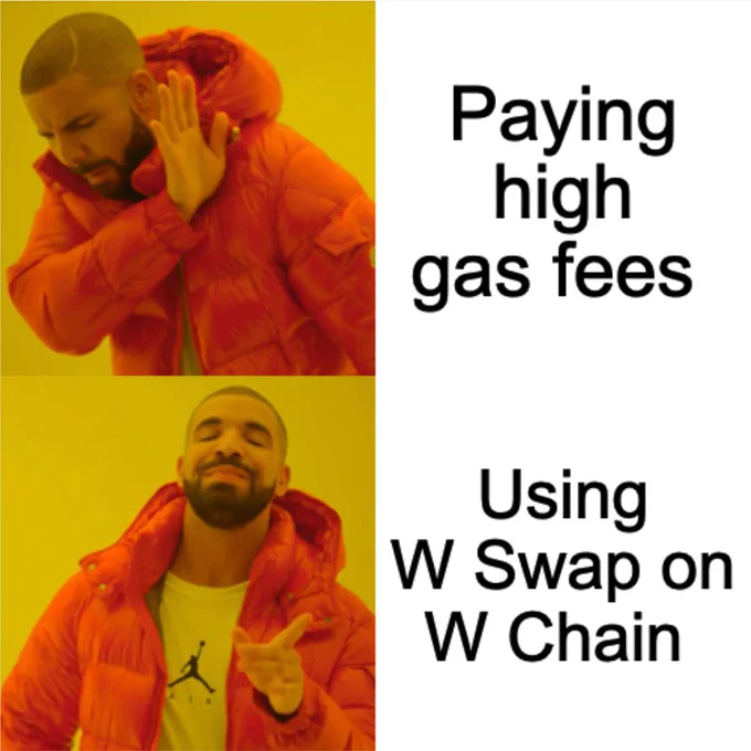  High gas fees? Nah, we do not do that here.

✅ Smooth swaps, low fees, and lightning speed — that’s W Swap on W Chain.

Swap smarter ✨:  https://app.w-swap.com/