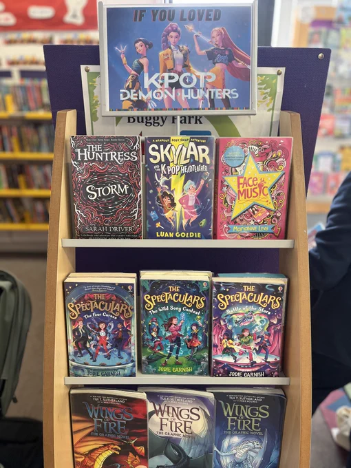 A book display at Oxted Library inspired by the film K-pop Demon Hunters.