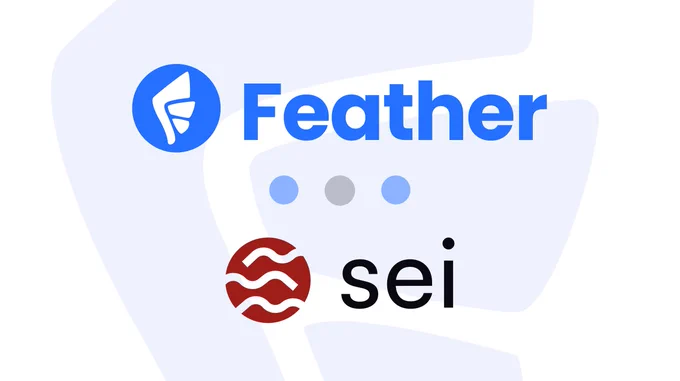 Logos of Feather and Sei Network displayed together to illustrate their new Web3 partnership and collaboration.