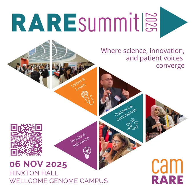 An abstract image formed of an array of triangles in the shape of a forward facing arrow. Some of the triangles contain pictures from the previous summits, illustrating the talks, exhibitions and conversations.  Text: Thurs 6 November at Hinxton Hall, Wellcome Genome Campus.
