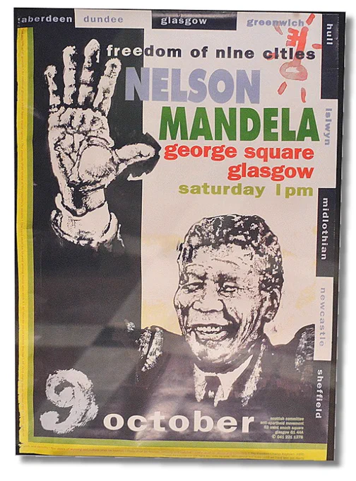 Poster for the public rally in George Square.  A2 reproductions available at bit.ly/mandelaebay