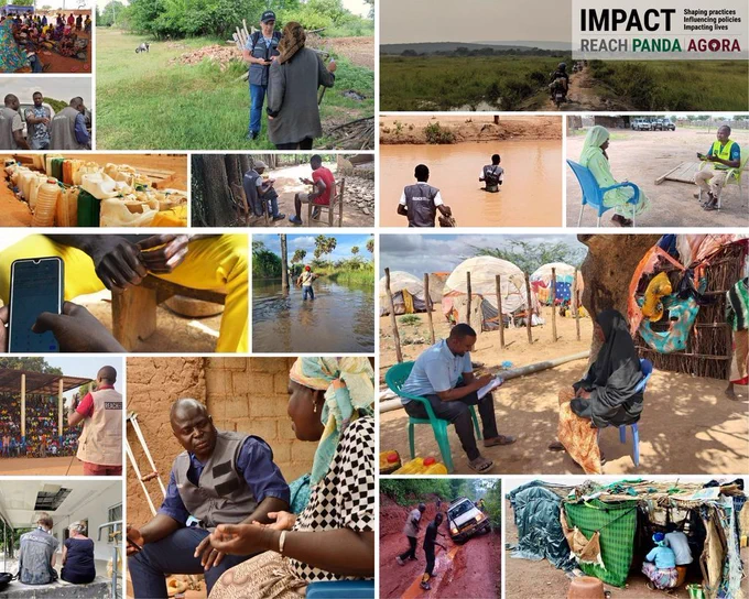 Collage showing field data collection activities by IMPACT across different countries.