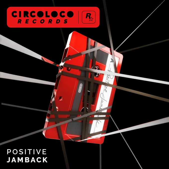 Circoloco Records poster featuring a red cassette tangled in its tape. Text reads: Positive - Jamback.