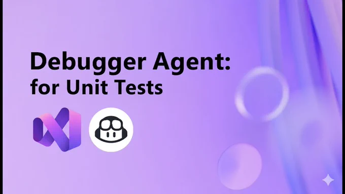 visual studio and copilot logos
spot art.
text reads: debugger agent for unit tests