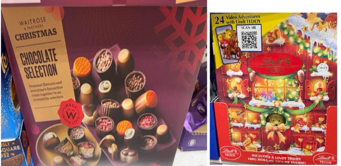 A Waitrose chocolate selection box and a Lindt chocolate advent calendar
