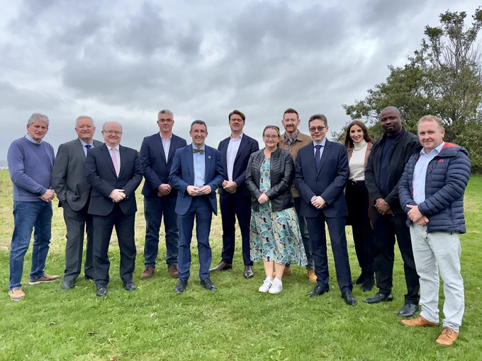 Minister Muir is pictured with the four suppliers selected for Phase 2 of the In-Lough Mitigation of Blue-Green Algae SBRI.