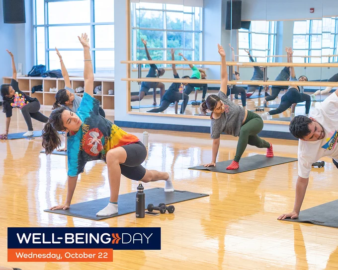 A group of individuals participating in a yoga class in a gym.
