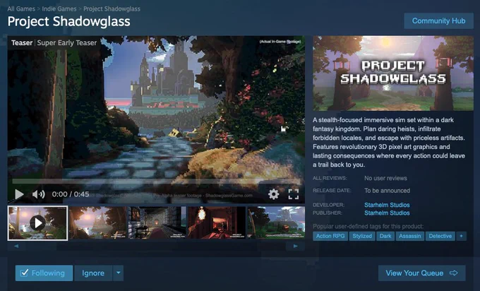 Steam landing page for Project Shadowglass