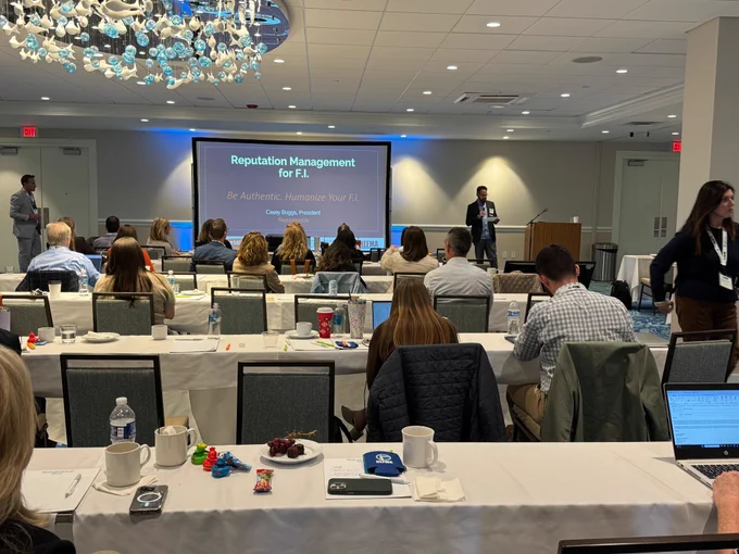 A speaker discussing Reputation Management for F.I. at the NEFMA conference