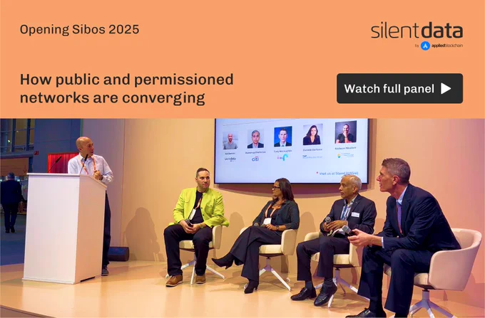 How public and permissioned networks are converging. Sibos panel by Applied Blockchain and Silent Data.