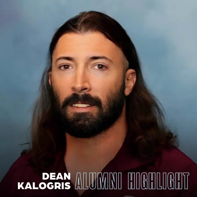 Portrait of Dean Kalogris featured in an 'Alumni Highlight' frame.