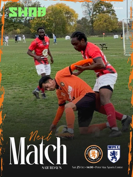 North East Lions v Worcester Park U23s 2pm kick off Peter May Sports Centre, Saturday 25th October.