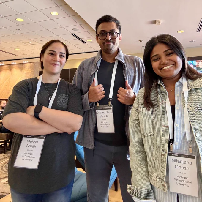 Mahsa Najafi, Krishna Vedula, and Nilanjana Ghosh at the 22nd meeting of the AAS High Energy Astrophysics Division.