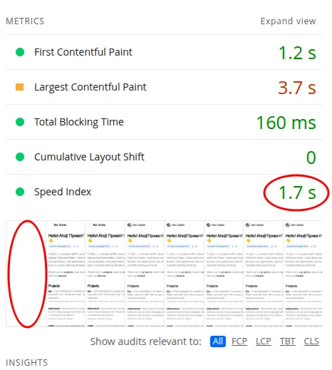 1.7s Speed Index with inlineCss