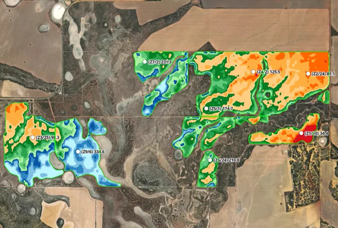 EM map with soil points, note the spread of points across soil types