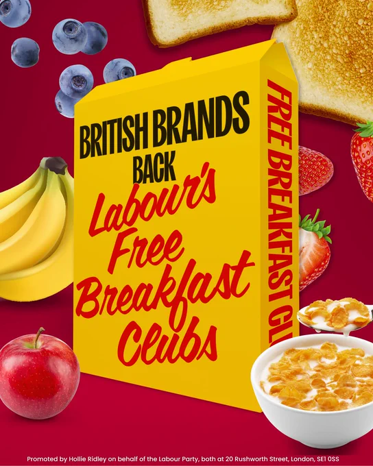 Image of a cereal box: British brands back Labour's free breakfast clubs
