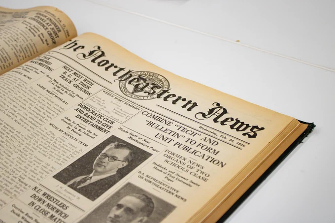 A bound newspaper titled "The Northeastern News" and dated Wednesday, Feb. 24, 1926