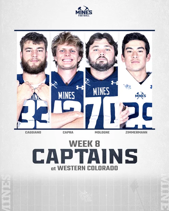 Week 8 captains at Western Colorado: Dom Caggiano, Joseph Capra, Patrick Mologne, Jackson Zimmermann