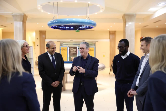 Prime Minister Keir Starmer meets staff and customers at Barclays Bank as he sets out his vision for digital identification.