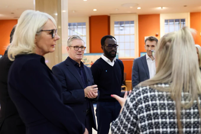 Prime Minister Keir Starmer meets staff and customers at Barclays Bank as he sets out his vision for digital identification.