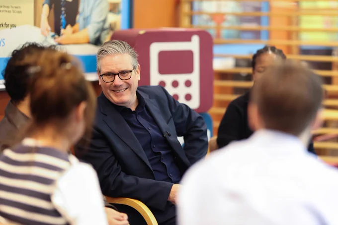 Prime Minister Keir Starmer meets staff and customers at Barclays Bank as he sets out his vision for digital identification.