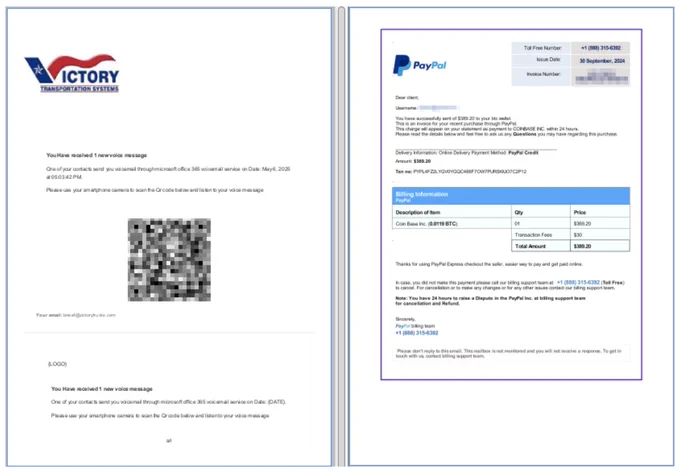 Example PDF lures used by threat actors impersonating various brands. 