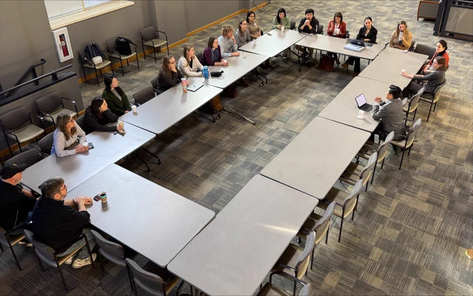 An overhead shot of the discussion