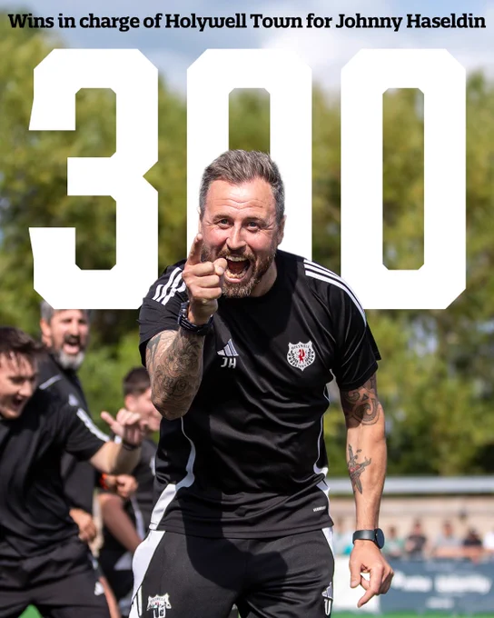 Johnny Haseldin 300 wins in charge of Holywell Town.