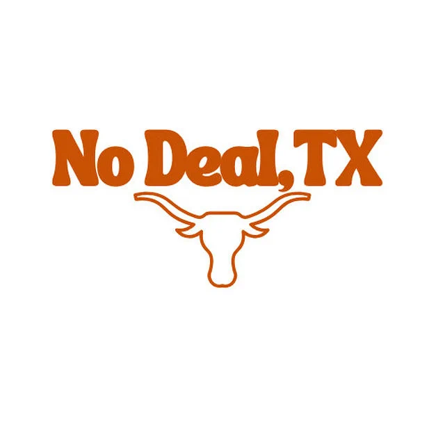 An outline of a Longhorn with “No Deal, TX” written above it