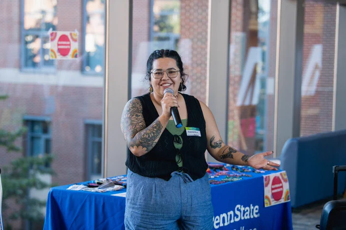 Alexandria Murphy speaking at the Hispanic Heritage Month celebration.