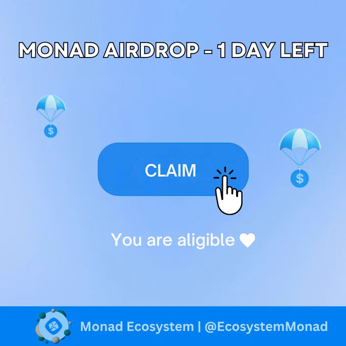 MONAD AIRDROP - 1 DAY LEFT ⏰
