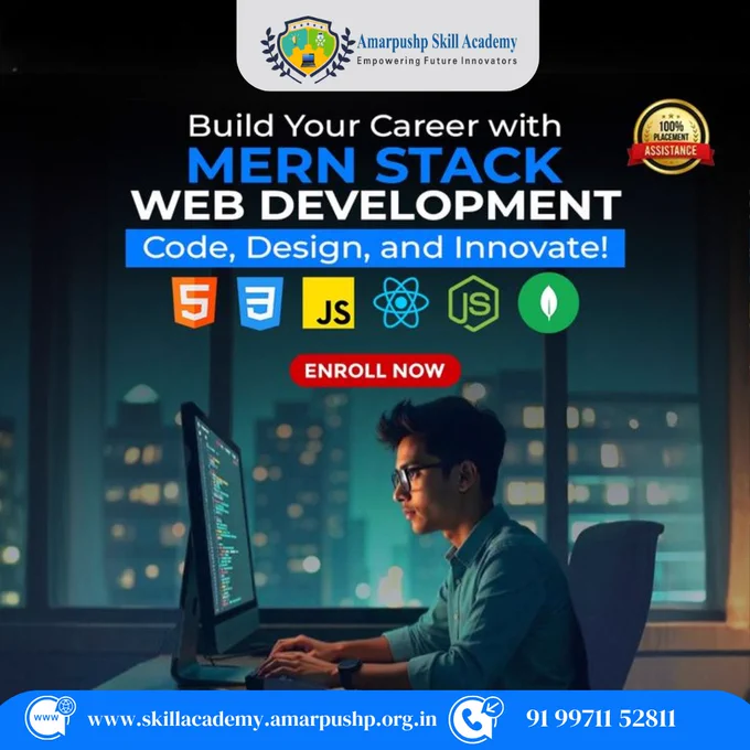 💻 Build Your Career with MERN Stack Web Development!

Amarpushp Skill Academy – Empowering Future Innovators
Join our MERN Stack Web Development Course and master modern web technologies — MongoDB, Express, React, and Node.js.

🚀 Why Choose Us:
✅ 100% Placement Assistance
✅ Learn to Code, Design & Innovate
✅ Practical, Industry-Ready Projects
✅ Expert Trainers

🎯 Take your first step toward a successful tech career today!

📞 Call:  91 99711 52811
🌐 Visit: www.skillacademy.amarpushp.org.in

#MERNStackTraining #SkillDevelopmentCenter #WebDevelopmentCourse #JobOrientedCourses #ComputerClassesNearMe #AmarpushpSkillAcademy #NoidaExtension #PlacementAssistance