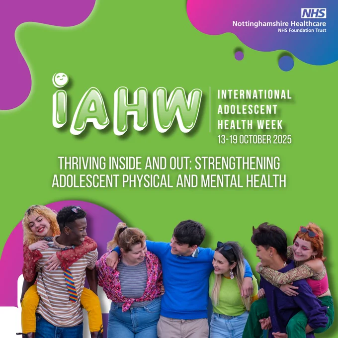 Text reads International Adolescent Health Week 13 - 19 October 2025. Thriving inside and out: Strengthening adolescent physical and mental health