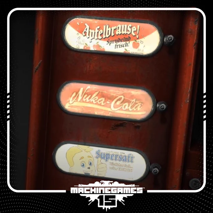 Screenshot from Wolfenstein The Old Blood of Nuka-Cola in a vending machine.