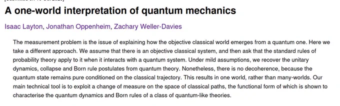 A one-world interpretation of quantum mechanics (title and abstract)