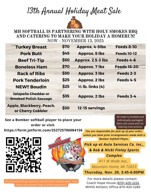 13th annual holiday meat sale. Call Hope House at 425-1231 for questions about dates and pricing. 